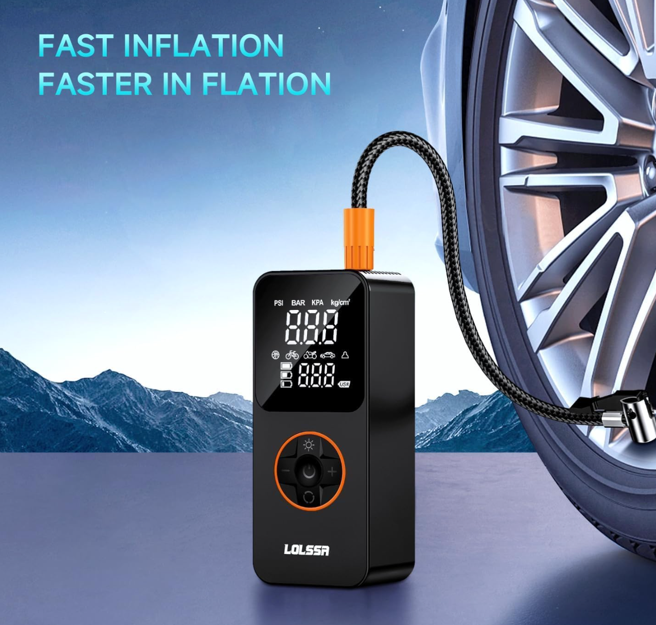 ELE:[Portable Air Compressor 5614 PRO MAX]-Cordless Tire Inflator With 150PSI Fast Inflation Emergency Power Bank Function