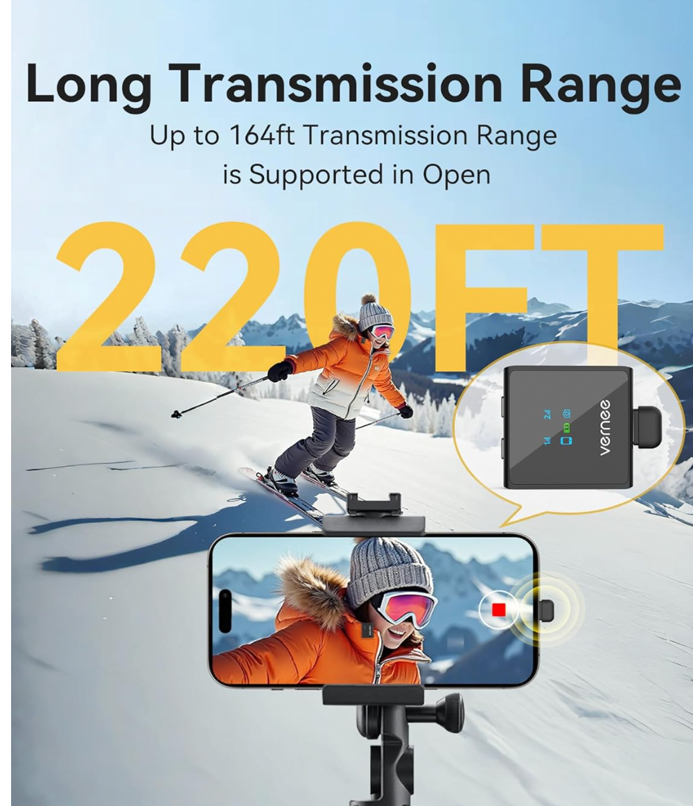 ELE:[VERNEE-Wireless Microphone-V30]-Works with iPhone and Android, Tablet, PC, Mini Mic 3-Level AI Noise Reduction