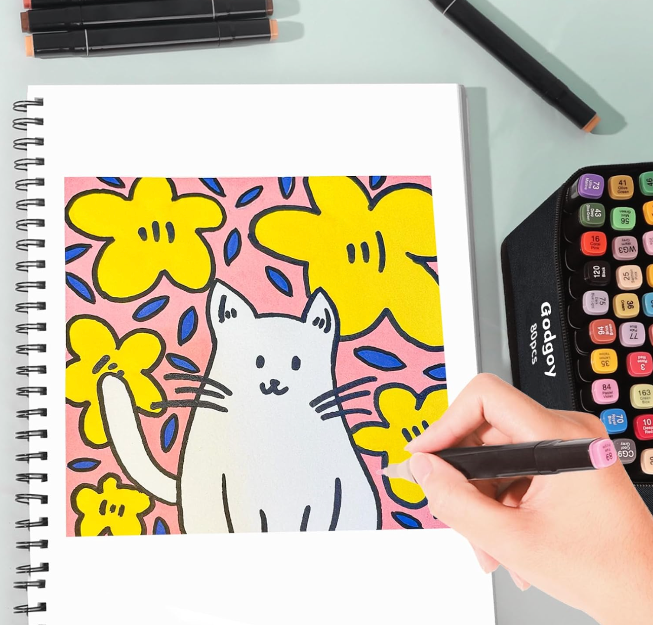 HOU:[80PCS Marker]-Alcohol Markers, Brush Tip, No Bleeding, Smooth Blending, Quick Drying