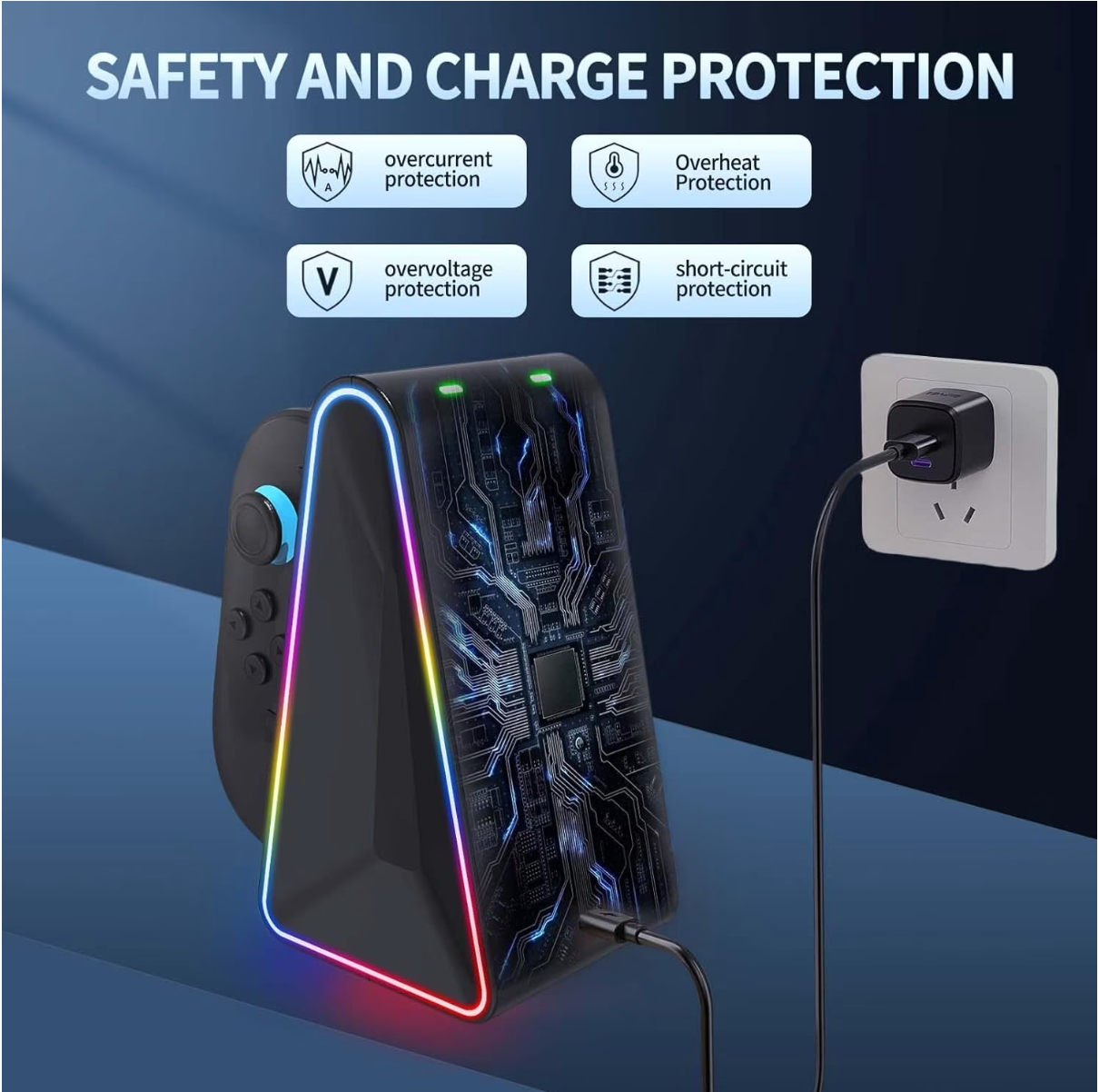 ELE:[Switch 2 Joy-Con Charging Dock]-Fast Magnetic Charging Dock Powers Four Controllers Simultaneously Efficiently