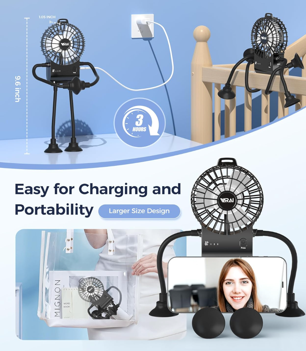 ELE:[VARAI-ROBOT FAN]-Creative Portable Fan With Suction Legs, Quiet Airflow, Fast Charging