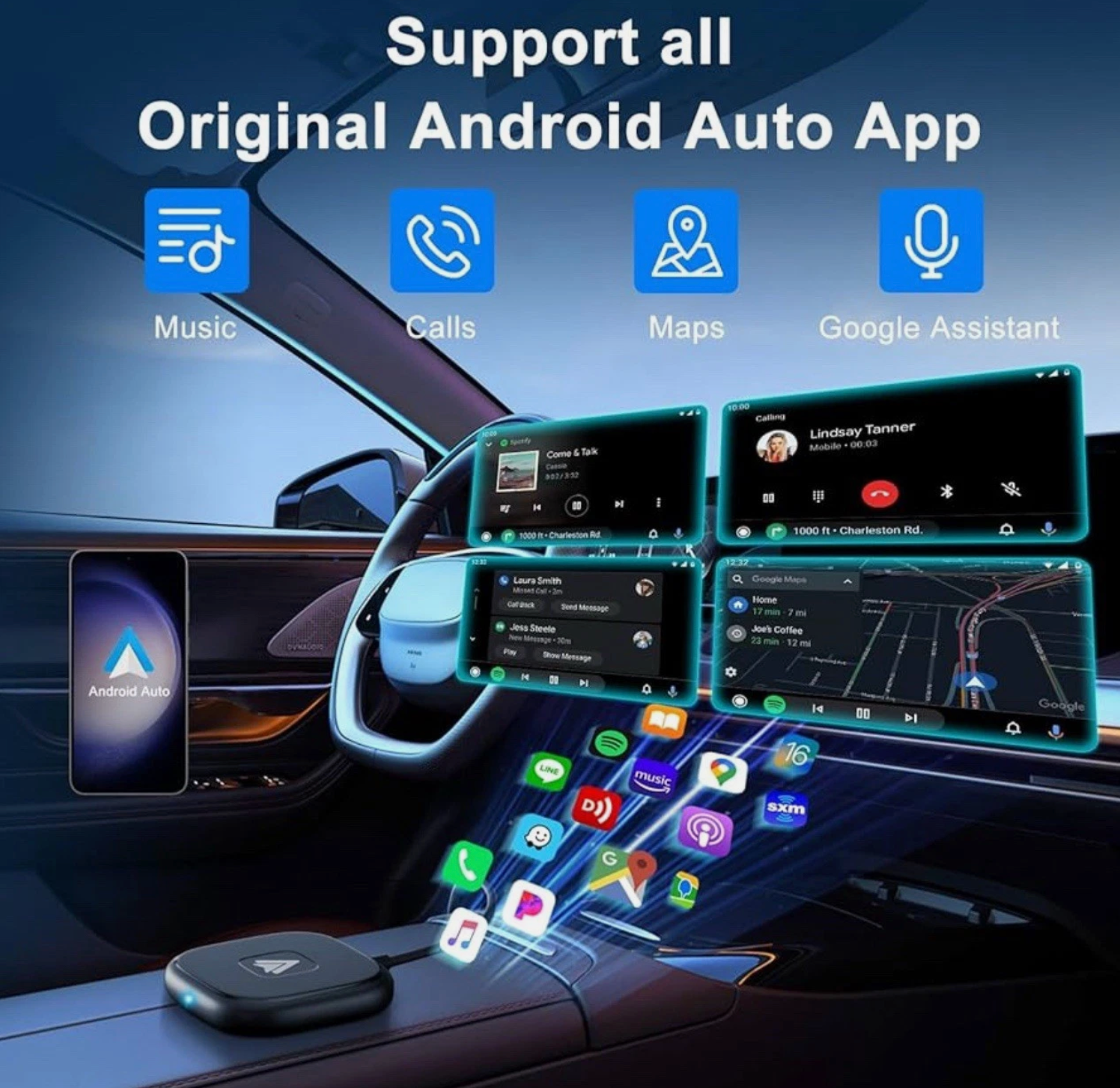 ELE:[Android-Auto Wireless Adapter-White Box]-Wireless, AndroidAuto, Bluetooth, WiFi, PlugAndPlay, USB, TypeC, 5.8GHz, Navigation, HandsFree
