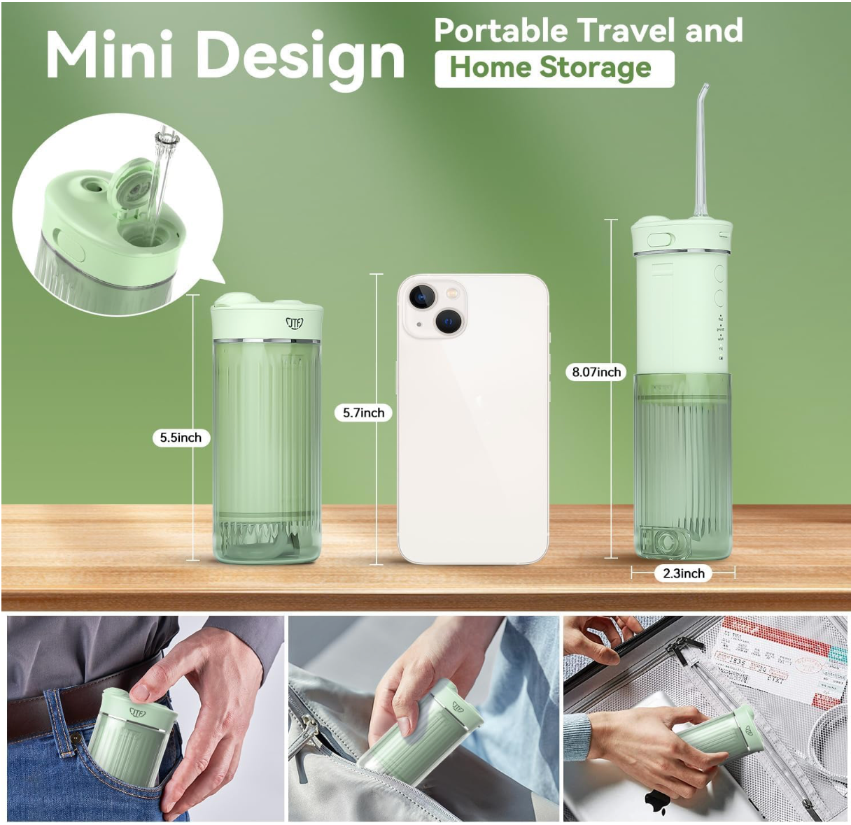 ELE:[JTF F200 Portable Water Flosser]-4-Mode Cordless Portable Water Flosser with Telescopic 230ml Tank & IPX7 Waterproof