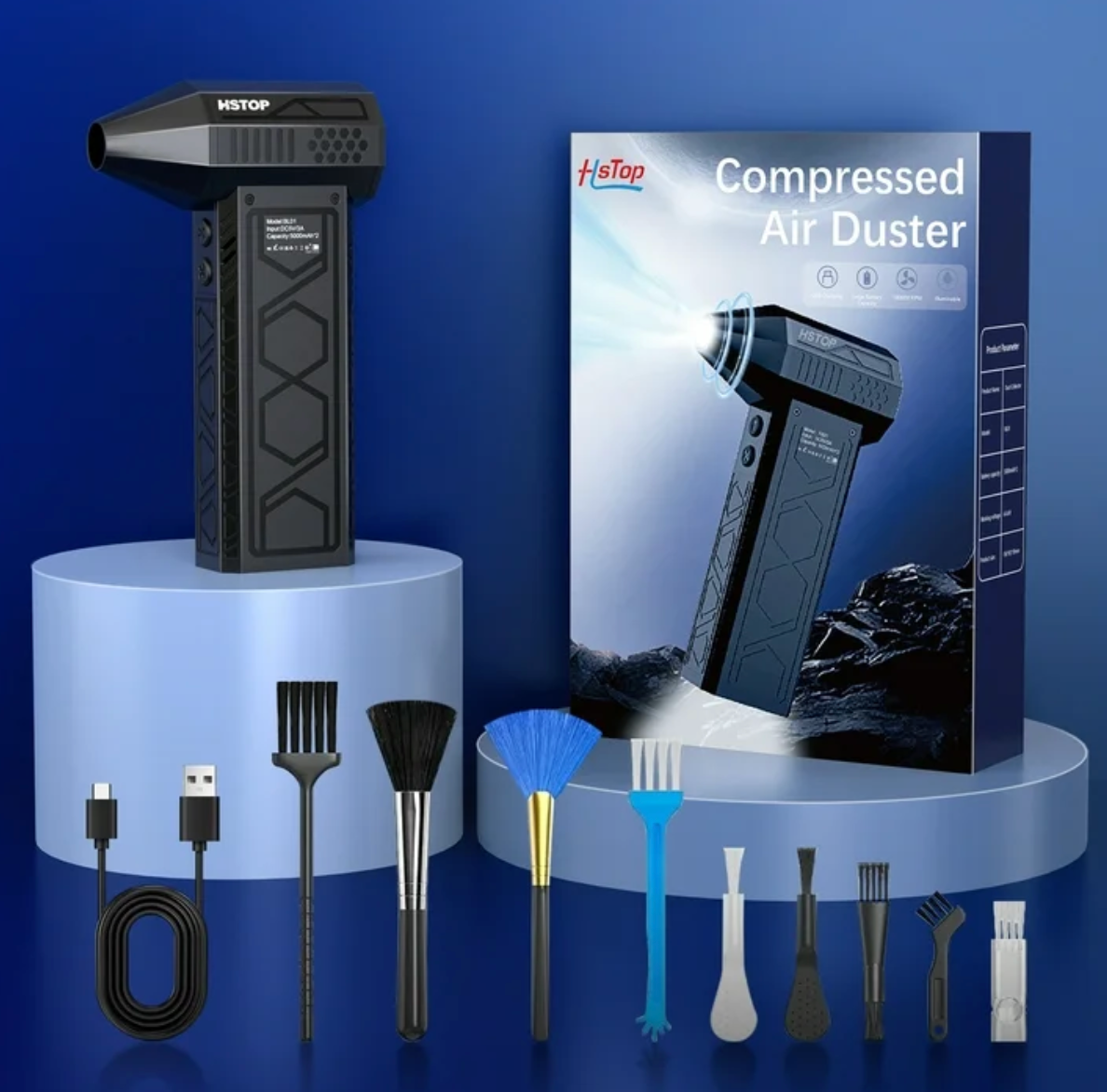 ELE:[Hstop-Compressed Air Duster-BL06-Random color]-High Speed Motor, Strong Airflow, Rechargeable Battery, Multiple Cleaning Attachments