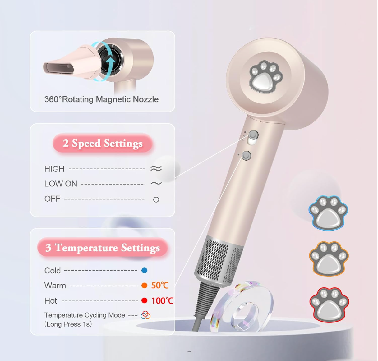ELE:[High Speed Brushless Hair Dryer-Pink]-High-Speed Ionic Hair Dryer With Magnetic Nozzle Fast Dry