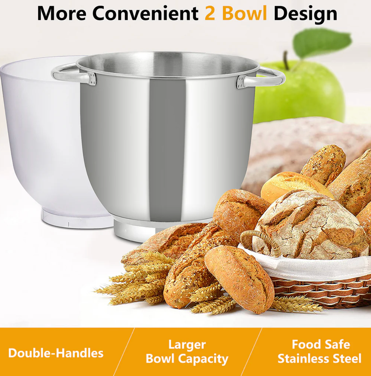 UN-ELE:[UHOMEPRO Stand Mixer SM-1531 Gray]-10 Speed Tilt-Head Stand Mixer 4.5QT+5QT Bowls Dough Hook Whisk Beater Splash Guard