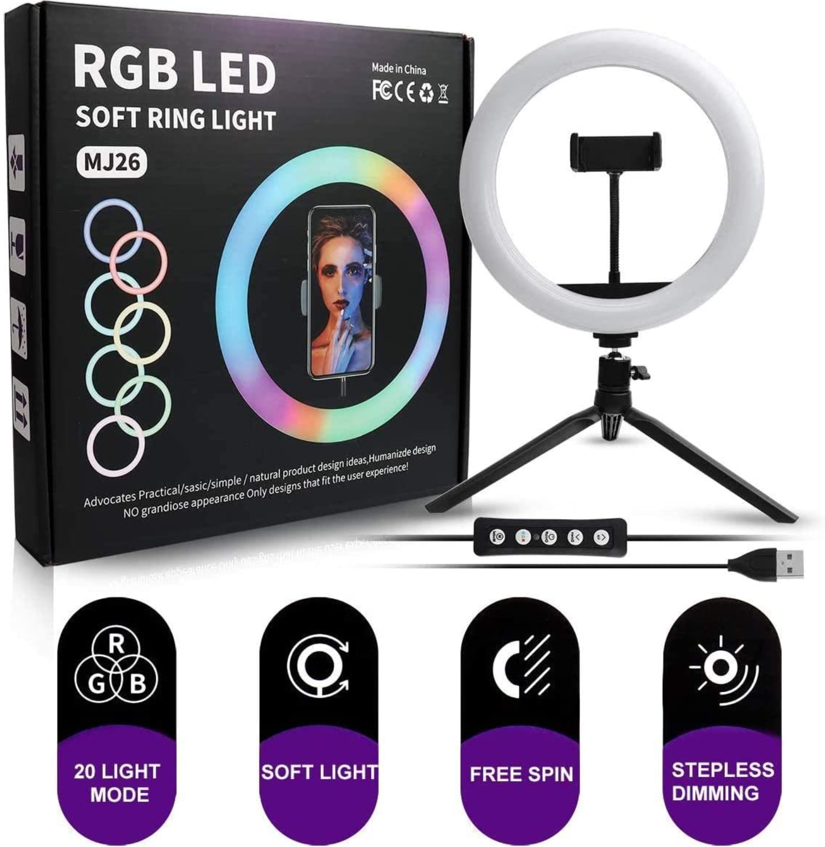 ELE:[20cm RGB Ring Light]-Colorful Ring Light Enhances Photos Videos Streaming And Content