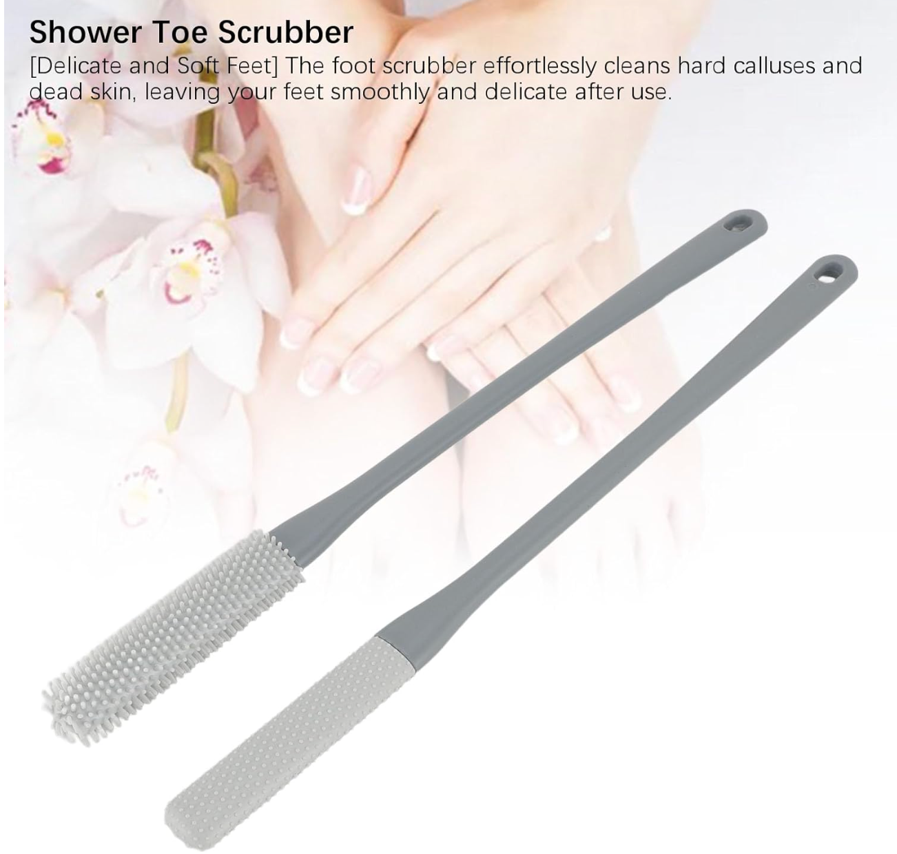 HOU:[Toe Brush With Handle-Grey]-Soft Bristle Foot Scrubber With Long Handle Exfoliating Dead Skin Care