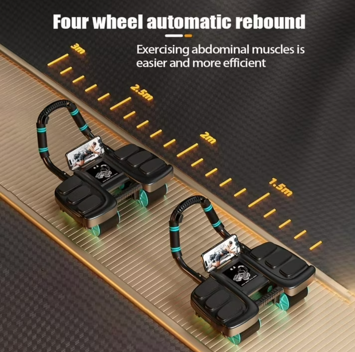HOU:[Automatic Rebound Ab Wheel Roller]-Automatic Rebound Ab Roller With Elbow Support Stable Four-Wheel Exercise Equipment