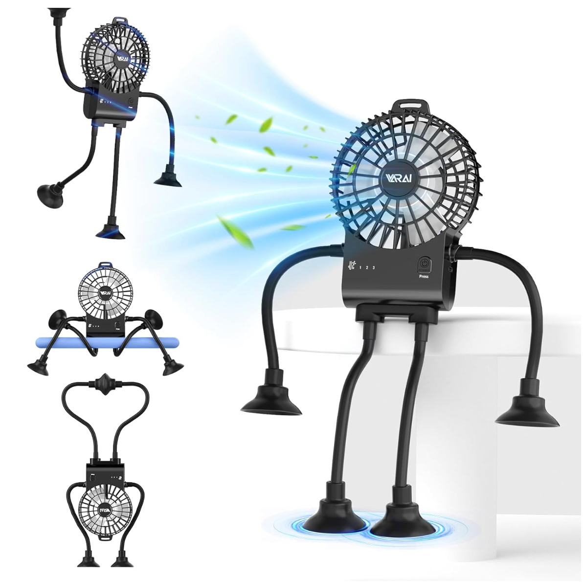 ELE:[VARAI-ROBOT FAN]-Creative Portable Fan With Suction Legs, Quiet Airflow, Fast Charging