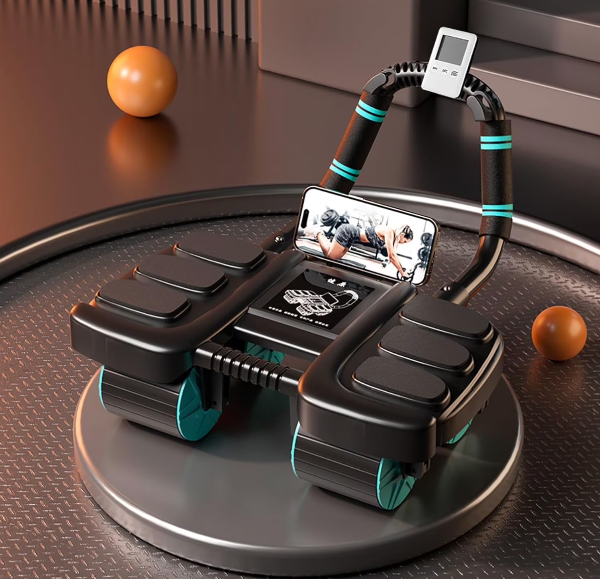HOU:[Automatic Rebound Ab Wheel Roller]-Automatic Rebound Ab Roller With Elbow Support Stable Four-Wheel Exercise Equipment
