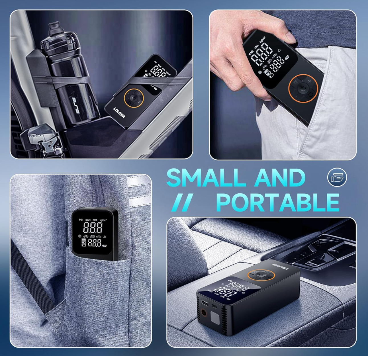 ELE:[Portable Air Compressor 5614 PRO MAX]-Cordless Tire Inflator With 150PSI Fast Inflation Emergency Power Bank Function