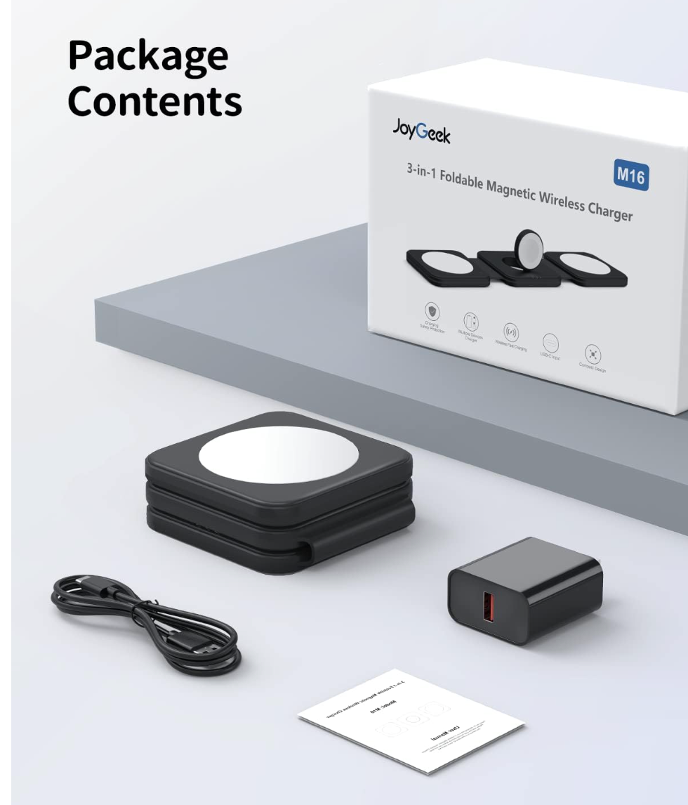 ELE:[JoyGeek-3-in-1 Foldable Magnetic Wireless Charger-M16]-MagSafe, IPhone, Apple-Watch, AirPods, 3-In-1.