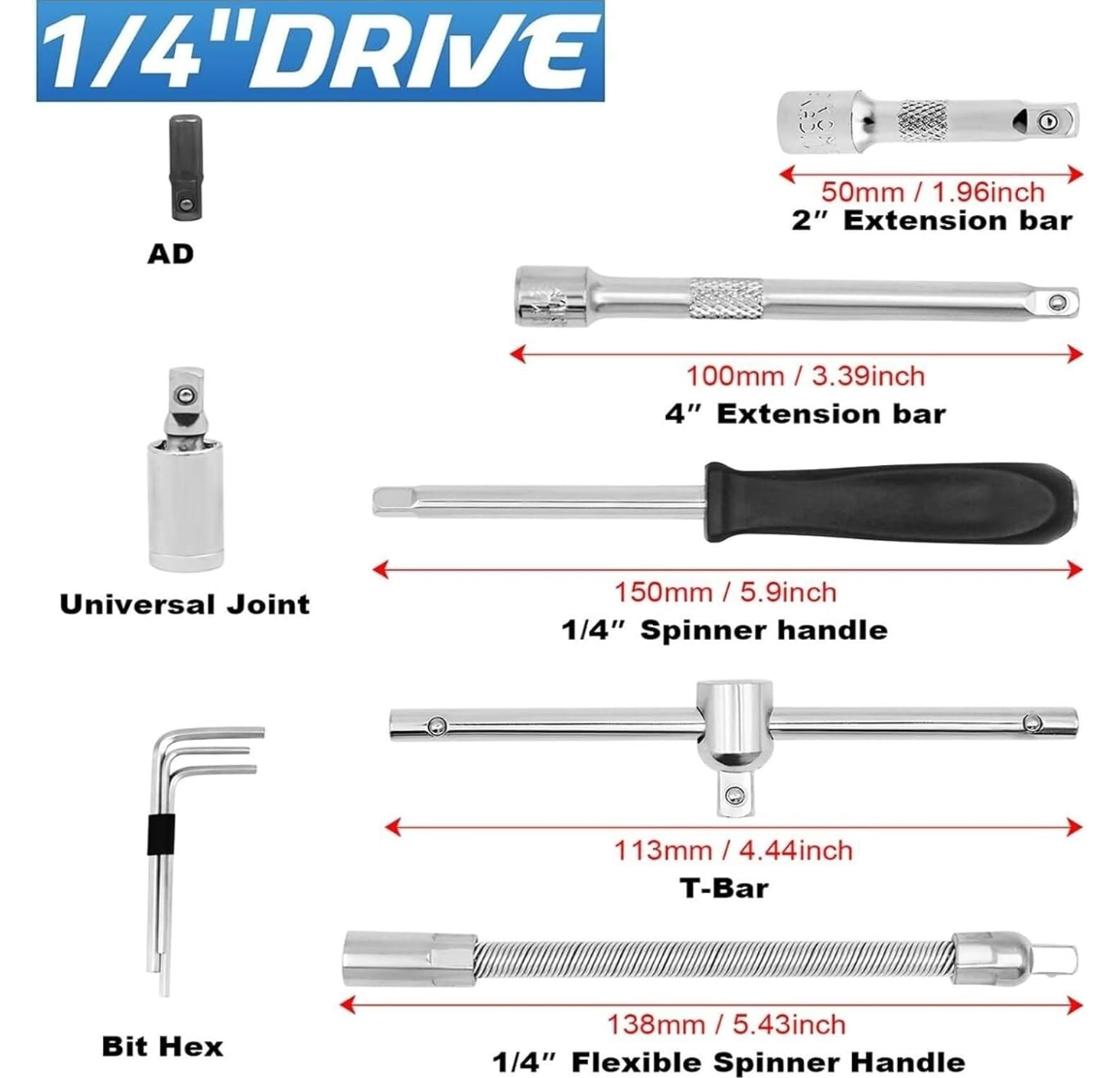 TOOL: [N00294 53-Piece 1/4” Drive Socket Wrench Set ]– Professional Automotive Repair Tool Kit with Ratchet, Extension Bars & Hex Sockets