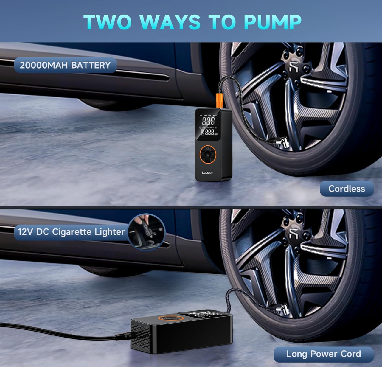 ELE:[Portable Air Compressor 5614 PRO MAX]-Cordless Tire Inflator With 150PSI Fast Inflation Emergency Power Bank Function