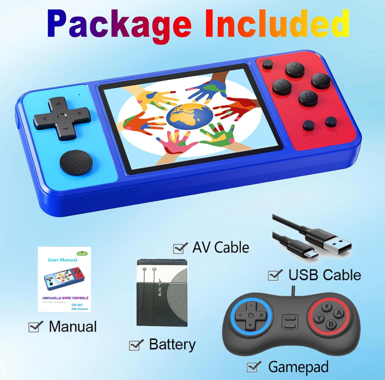 [Beico Handheld Game] 32 Bit Handheld Games for Kids, 14+, Built-in 139 Video Games,3.0" IPS Screen Rechargeable Portable Arcade Gaming Player