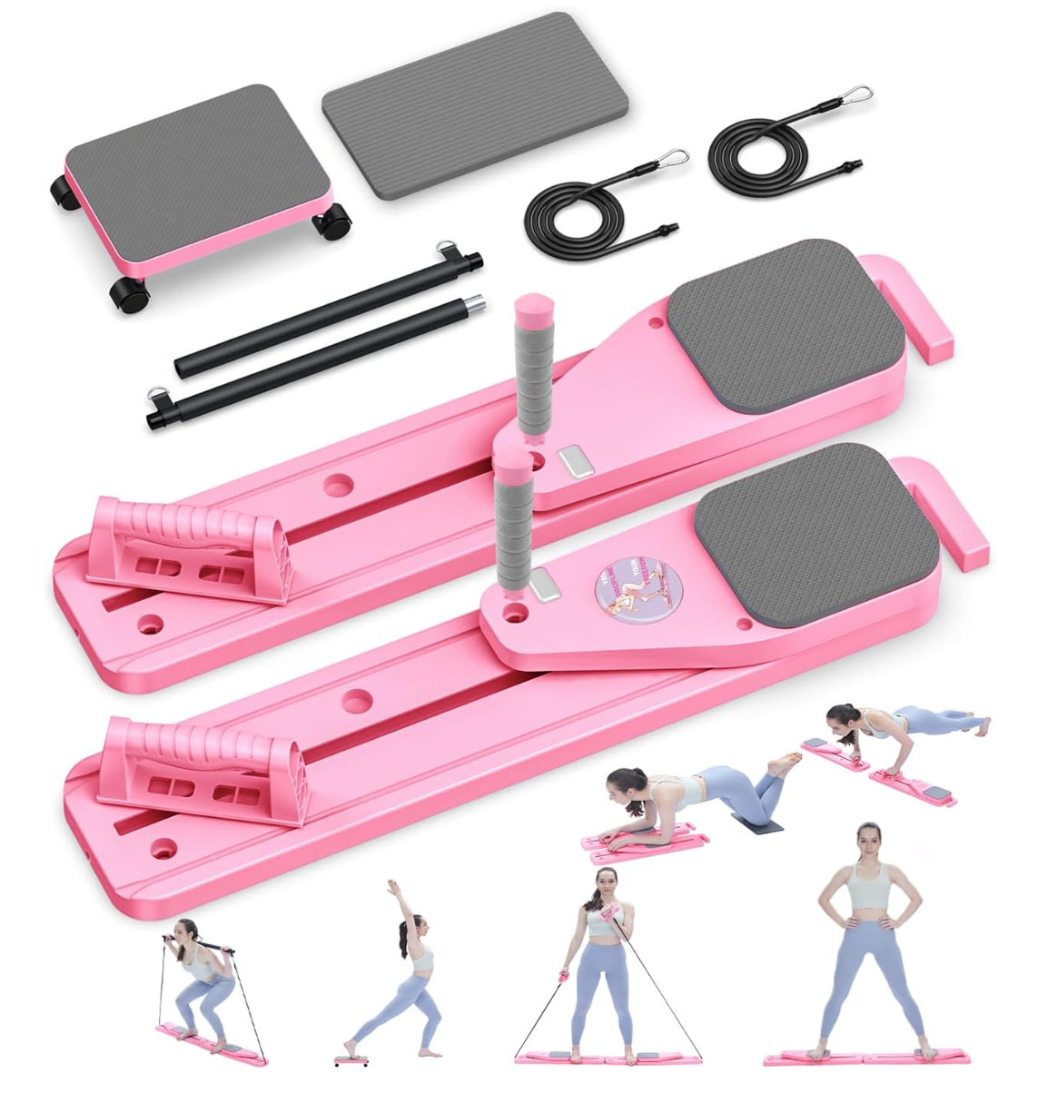 HOU:[Pilates Board - 12 in 1 Mini Plilates Reformer Set] Reformers Board for Home Workout, Combinati