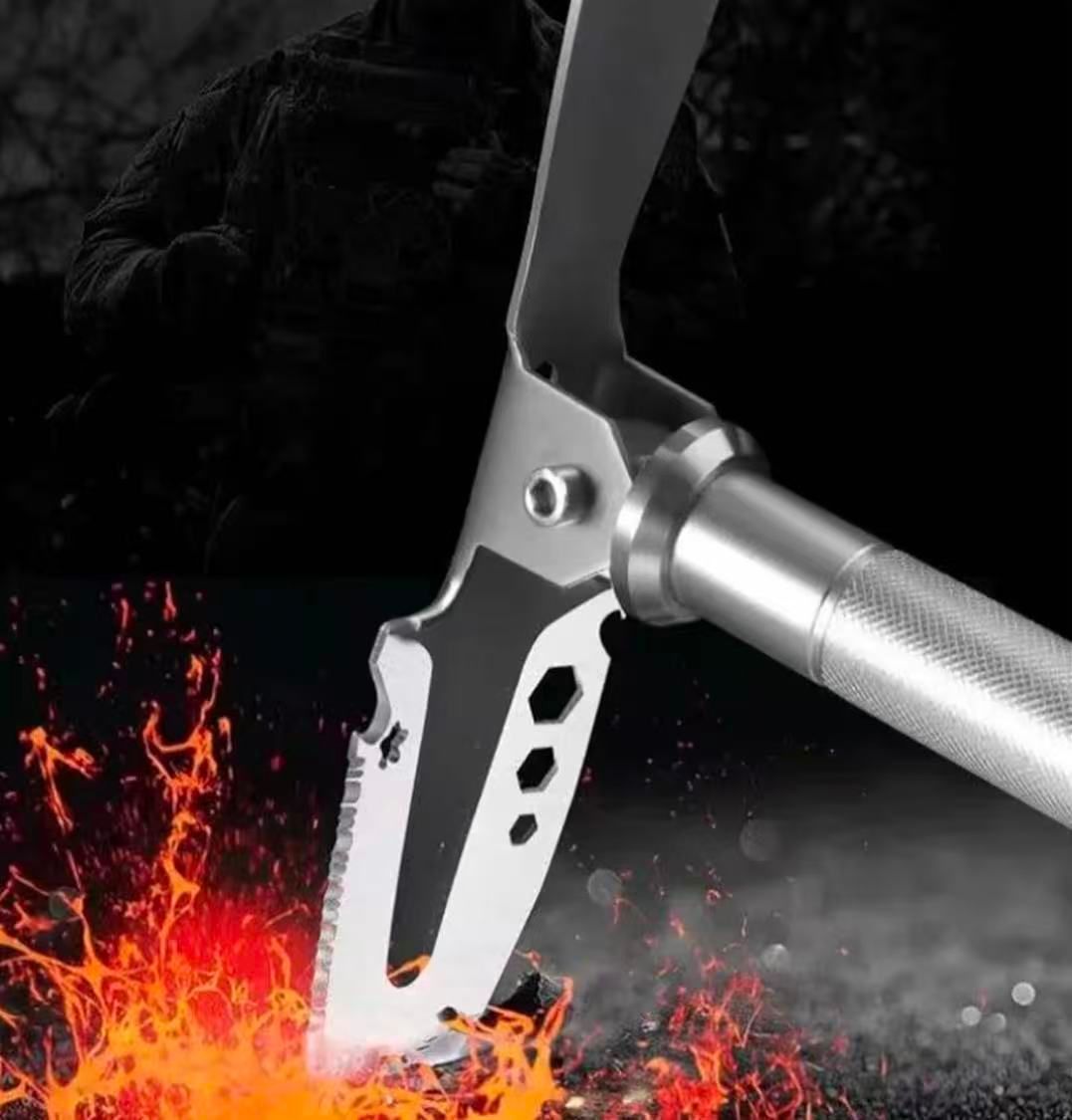 TOOL: [4-in-1 Tactical Folding Shovel Kit - Long Box] – Stainless Steel Camping Survival Tool with Extension Handle & Carry Bag
