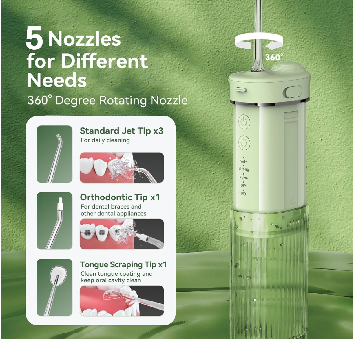 ELE:[JTF F200 Portable Water Flosser]-4-Mode Cordless Portable Water Flosser with Telescopic 230ml Tank & IPX7 Waterproof