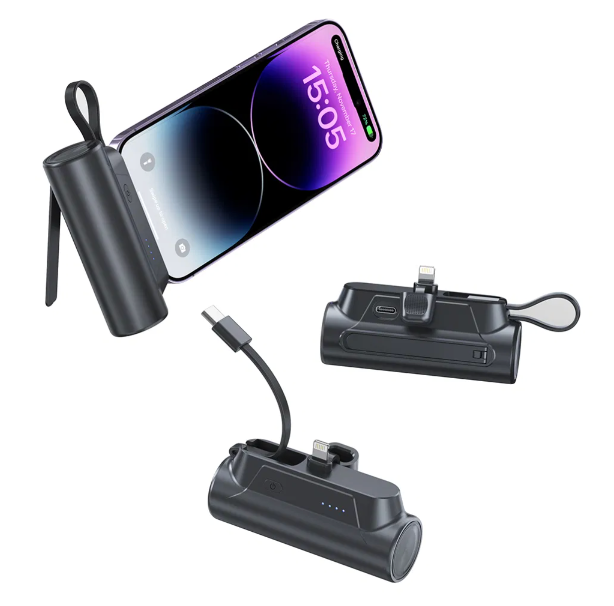 ELE:[Portable Charger 8000mAh-Black White 2PCS]-Built-In Cables Fast Charging Portable Power Bank Compact Lightweight Travel
