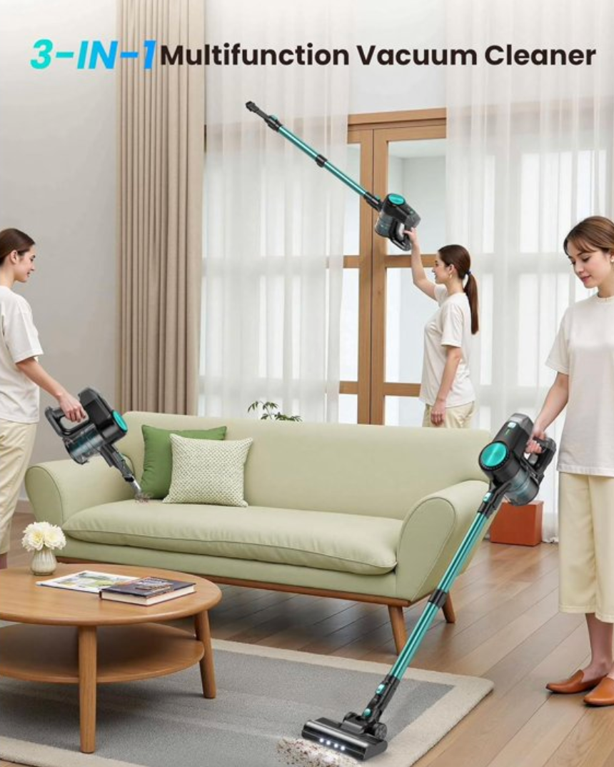 UN-ELE:[N3T Cordless Vacuum Cleaner Cyan Green]-40min Runtime Self-Standing Stick Vacuum Anti-Tangle Brush Pet Hair Hard Floor Carpet