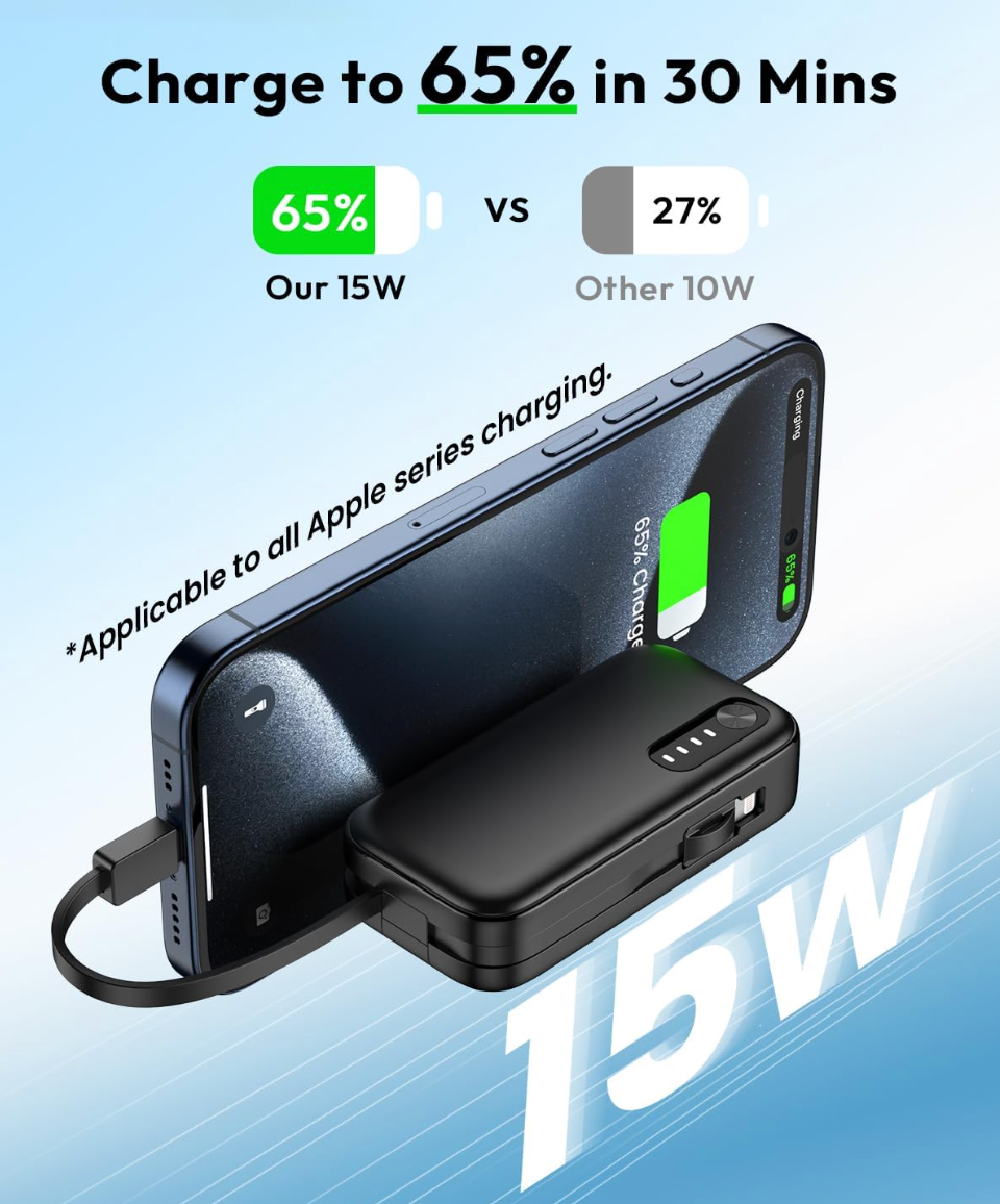 ELE:[Mini-Portable Charger-1pc-Black-M501X]-5000mAh Small Power Bank PD QC Fast Charging USB-C External Battery Pack for iPhone 16/15/14/Android