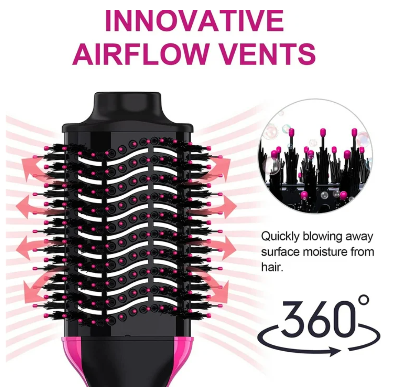 HOU:[Bglam-Dryer Brush]- Tourmaline, Ionic, Lightweight, Fast-Drying, Anti-Frizz, Volumizing, Detangling, Straightening, Curling