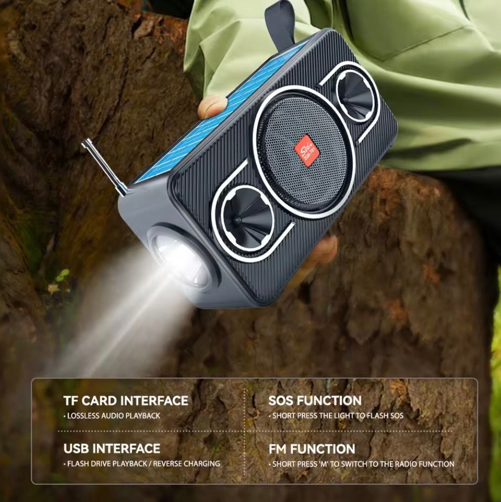 [36MKT-V02(04-05)02]-Solar Bluetooth Speaker w/ Flashlight & FM Radio(2)