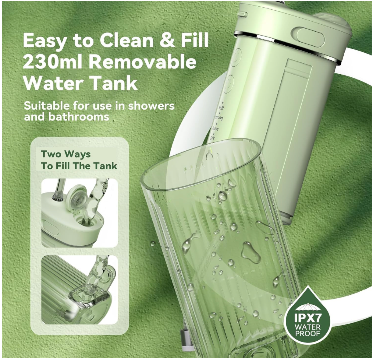 ELE:[JTF F200 Portable Water Flosser]-4-Mode Cordless Portable Water Flosser with Telescopic 230ml Tank & IPX7 Waterproof