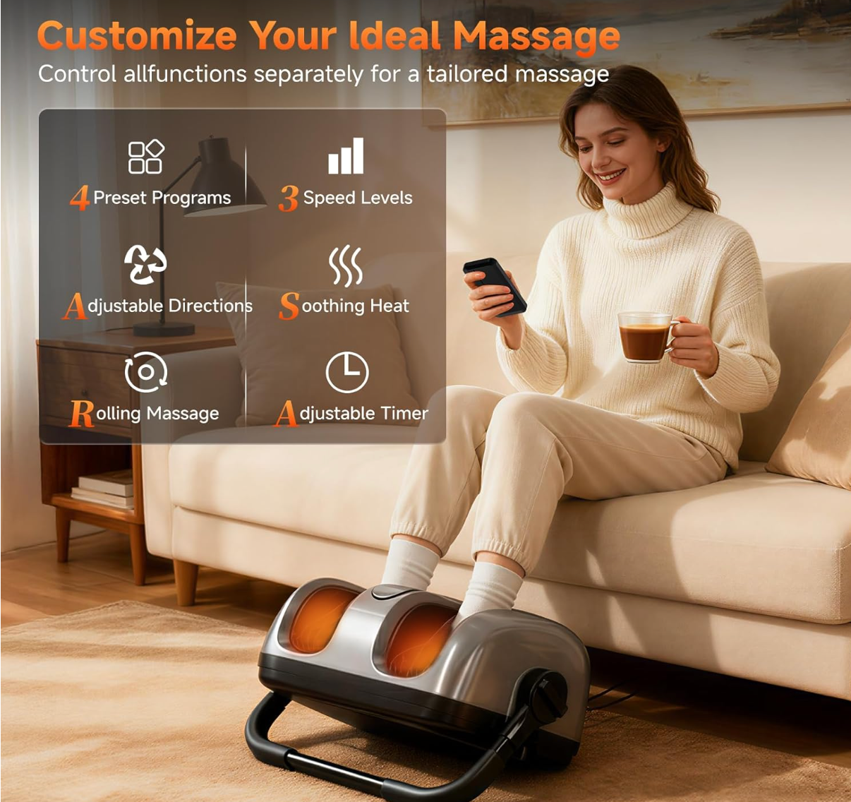 ELE:[$209.99 Allyouger-Foot Massager with Heat]-Shiatsu Deep Kneading Machine for Plantar Fasciitis, Neuropathy & Circulation - 5 Intensities, 4 Modes