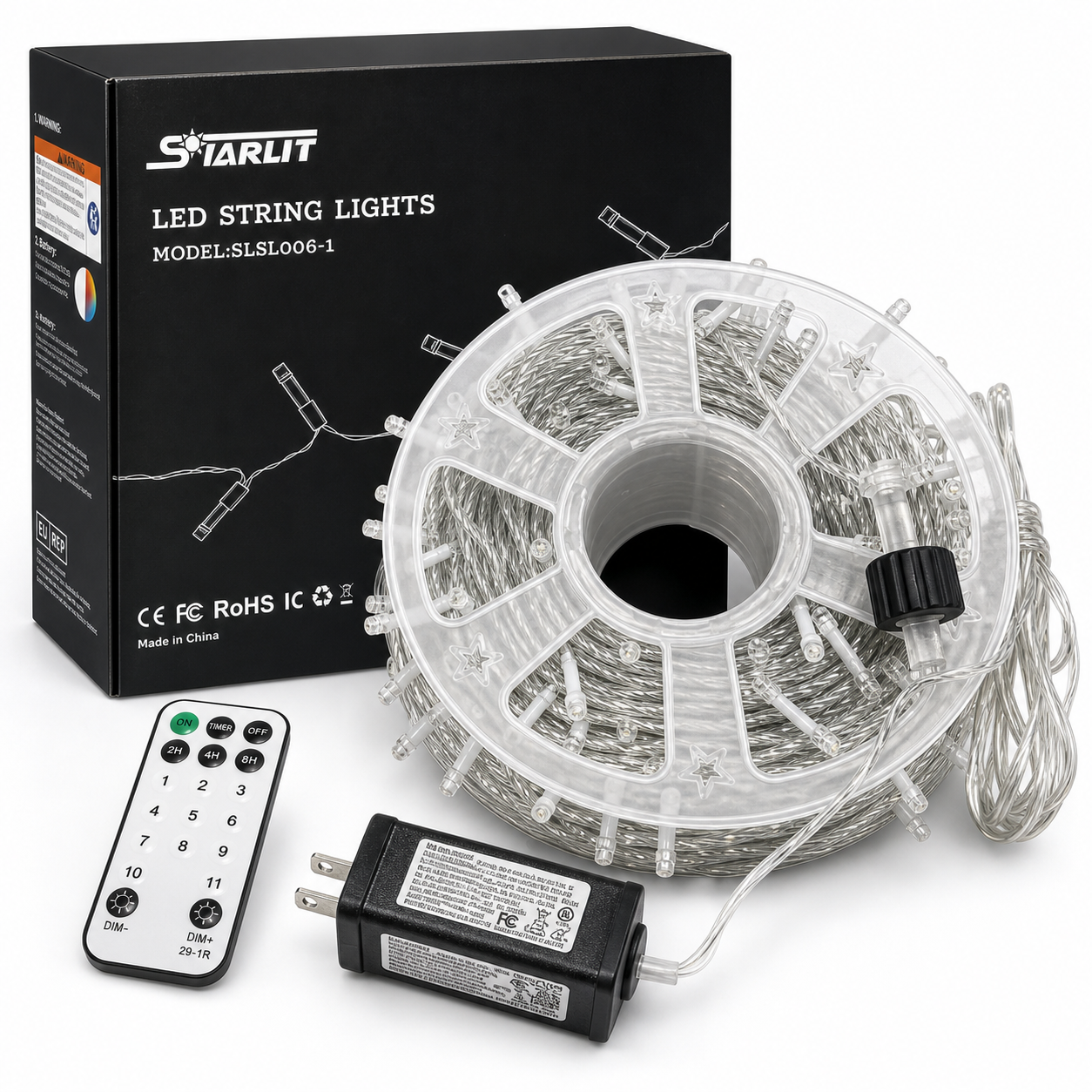 CW-ELE:[StarLit LED String Lights 300LED]-Remote Control Decorative LED String Lights with 11 Modes, Timer, Dimming, Power Adapter, Clear Wire