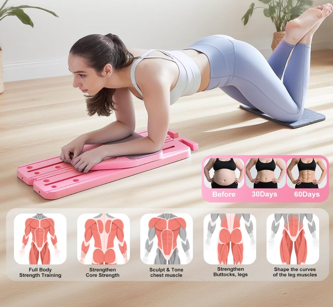 HOU:[Pilates Board - 12 in 1 Mini Plilates Reformer Set] Reformers Board for Home Workout, Combinati