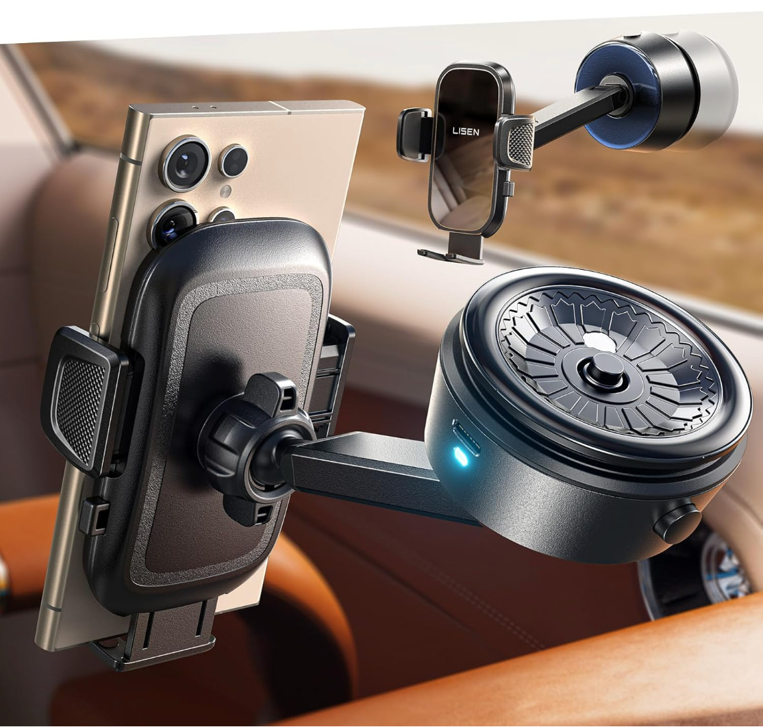 ELE:[LISEN A680 Electric Retractable Car Phone Mount] iPhone Vacuum Electric Suction Cup Phone Mount