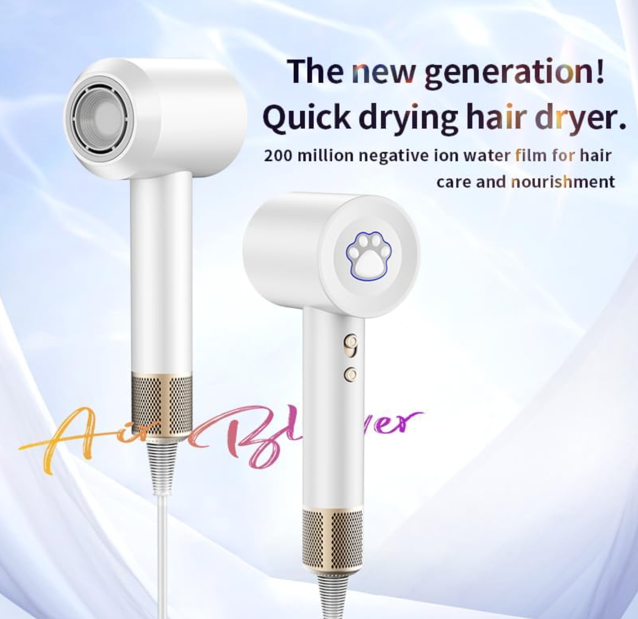 ELE:[High Speed Portable Hair Dryer-White]-Portable Ceramic Hair Dryer With High-Speed Motor Adjusta