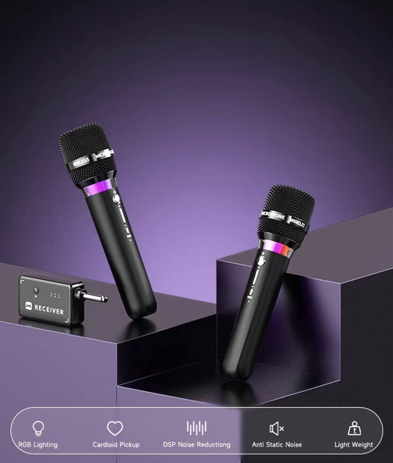 [36MKT-v010508]-2-Pack Wireless Karaoke Microphones w/ Receiver & RGB Light（1）