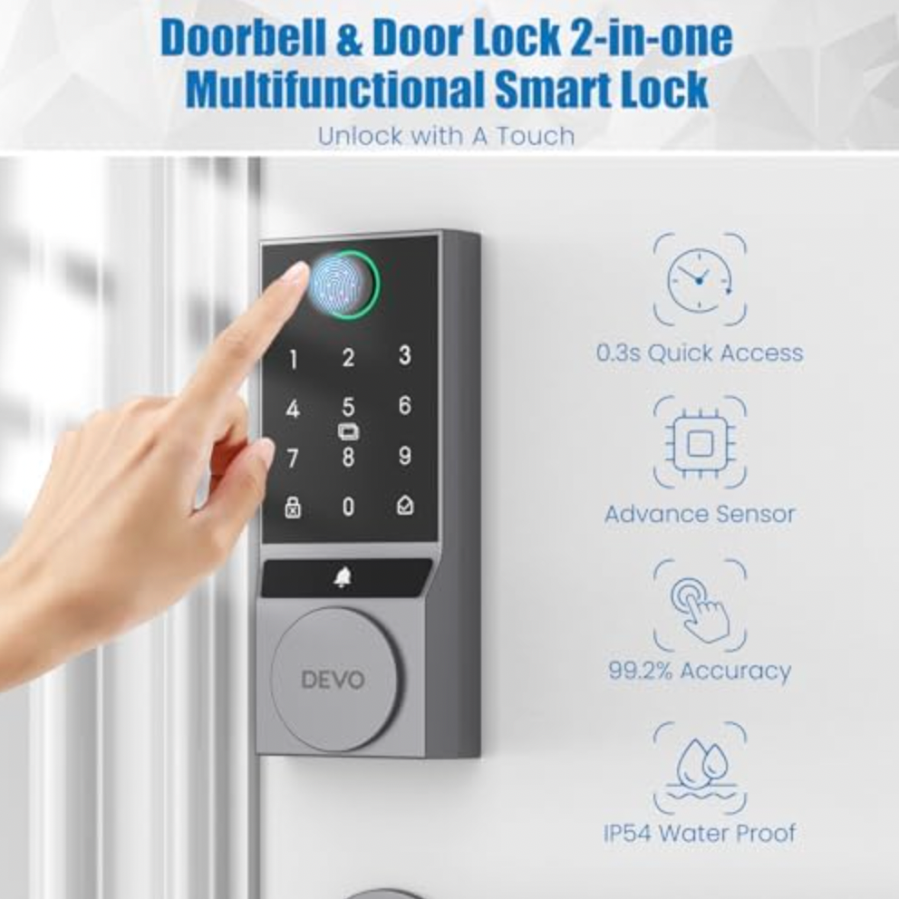 ELE:[DEVO-Keypad Deadbolt Lock-Smart Lcok-G2-Black]-AI Fingerprint Smart Door Lock Bluetooth App Keypad IC Card Key Unlock