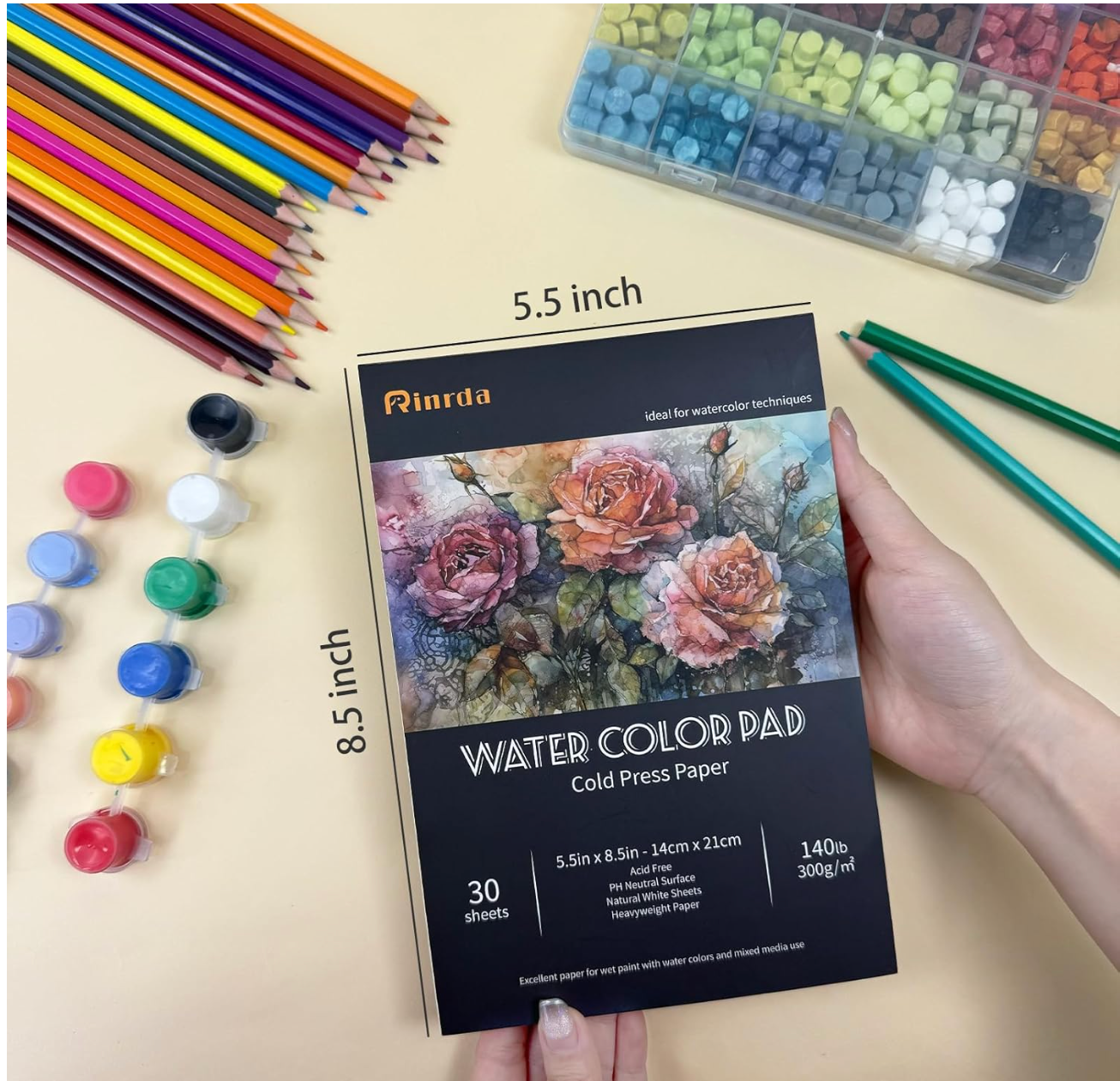 HOU:[Rinrda-watercolor Pad]-High Quality Paper, Smooth Texture, Strong Absorption, Ideal For Painting Drawing