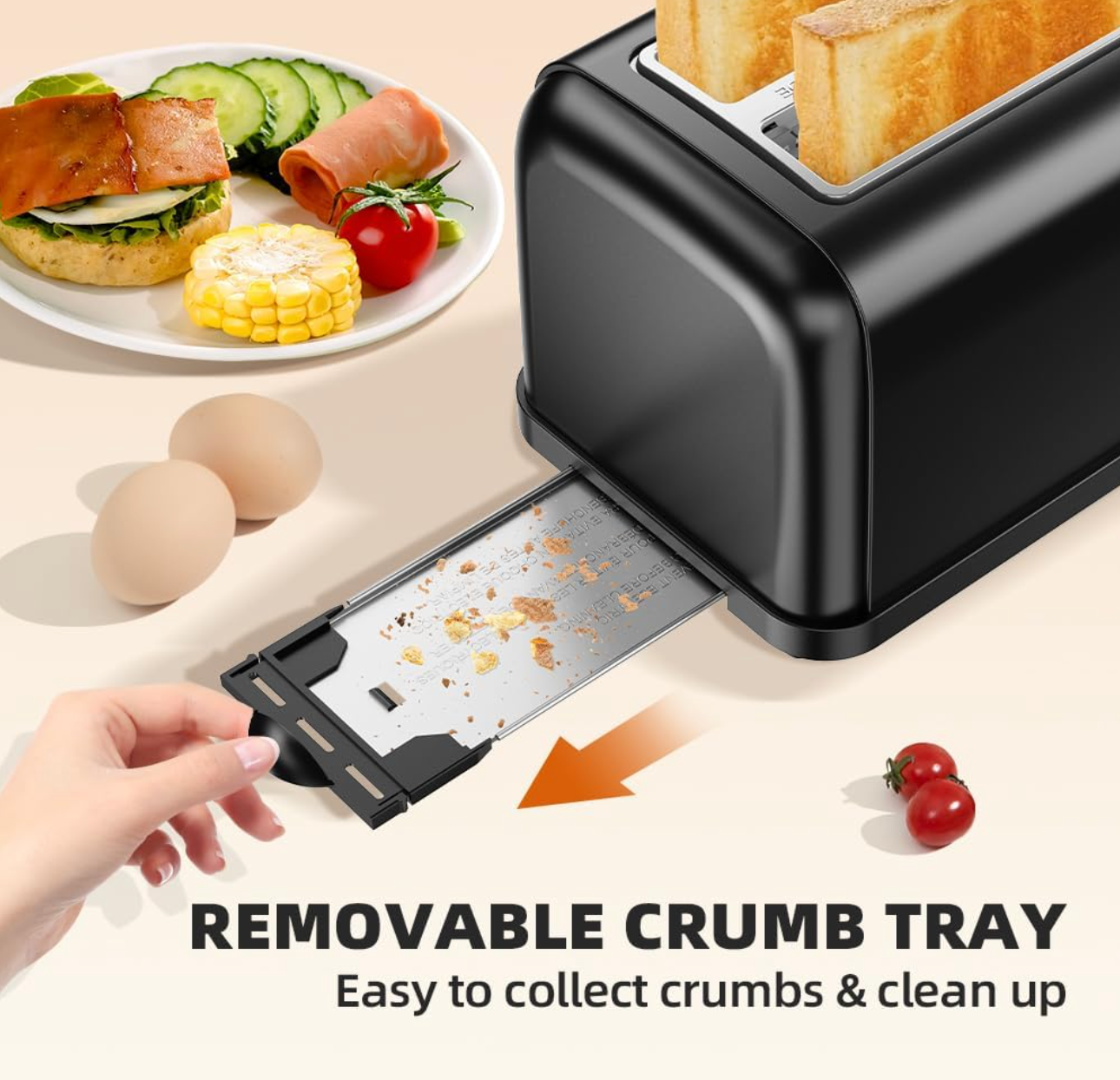 HOU:[RAMJOY-2 Slice Toaster-Black]-2-Slice, Stainless-Steel, 7-Settings, Bagel, Defrost, Reheat, Can
