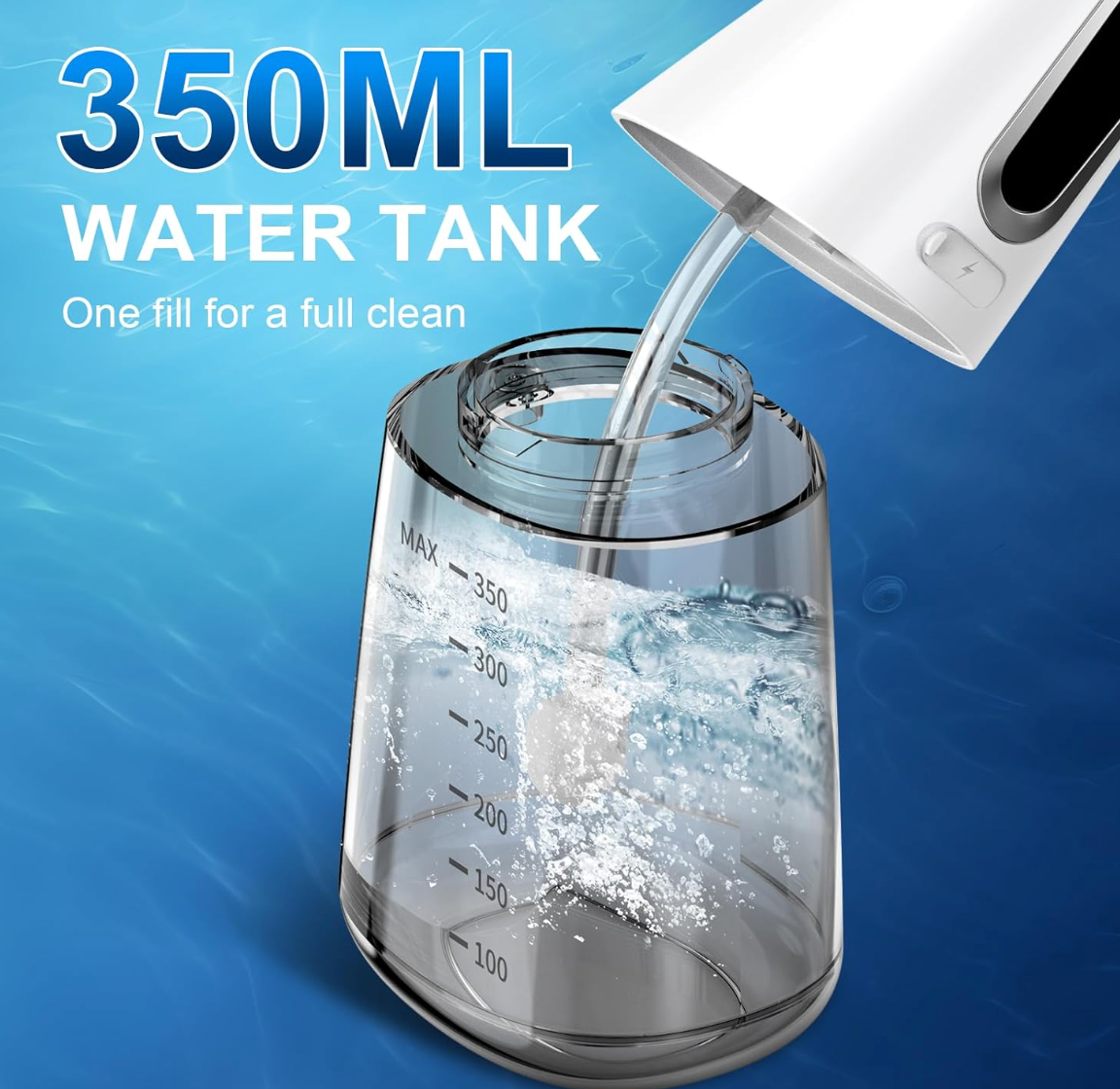 HOU: [Water Flosser Smart Oral Irrigator CY17] Cordless, 350ML, 4 Modes 4 nozzles,IPX7 Waterproof Rechargeable for deep cleaning