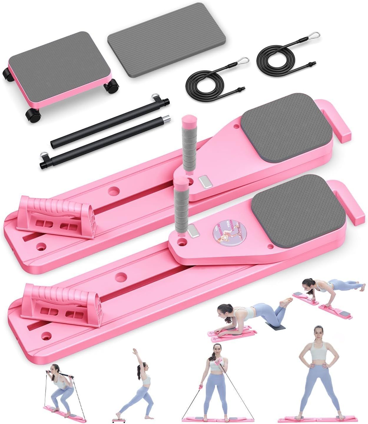 [36MKT-Y010104b]-Mini Pilates Reformer Board w/ Resistance Bands(3)