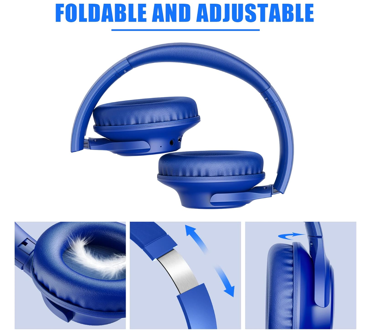 [ELE KVIDIO Bluetooth Headphones KVWH201AL]65 Hours Playtime Wireless Headphones with Microphone, Foldable Lightweight Headset with Deep Bass