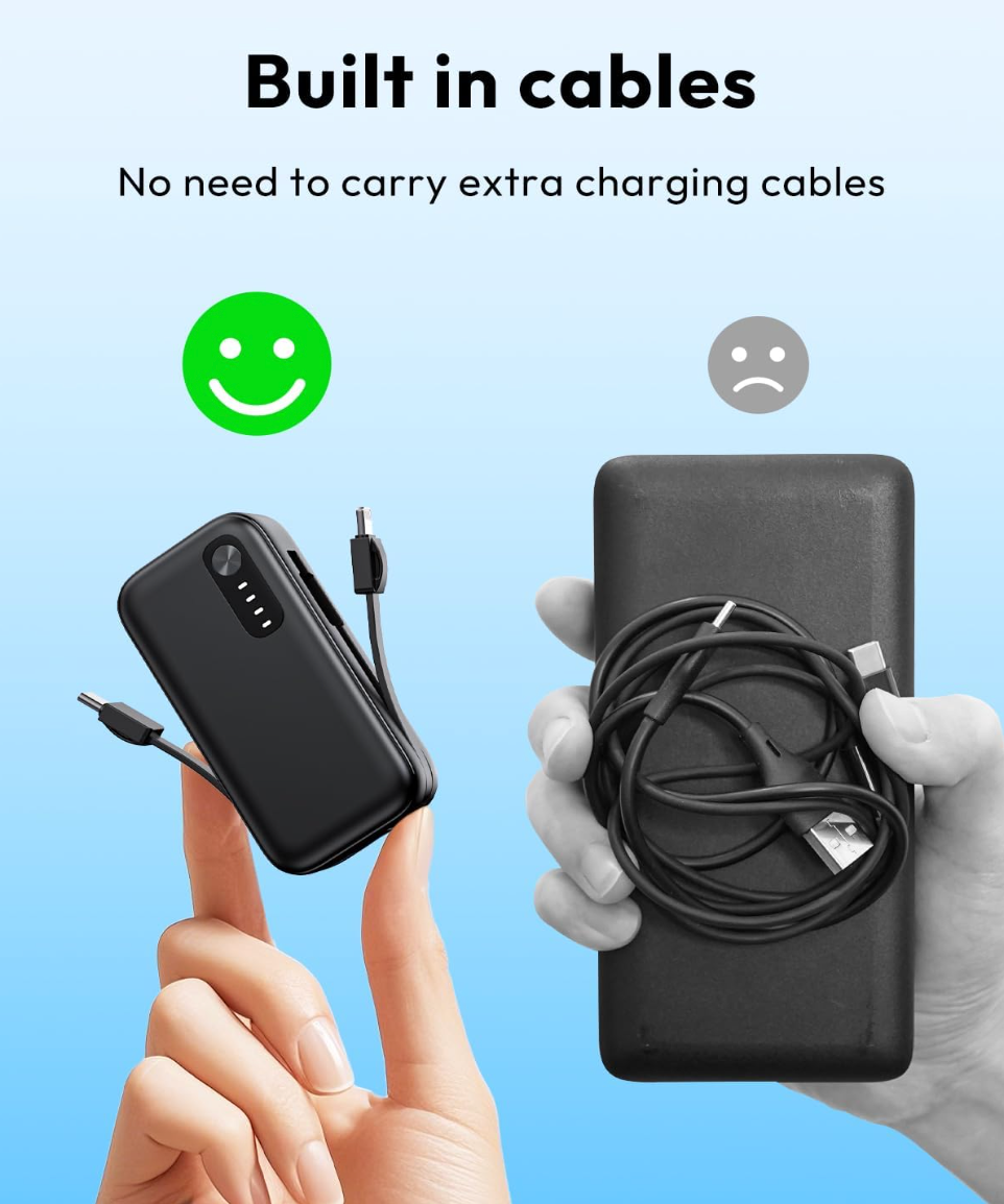 ELE:[Mini-Portable Charger-1pc-Black-M501X]-5000mAh Small Power Bank PD QC Fast Charging USB-C External Battery Pack for iPhone 16/15/14/Android