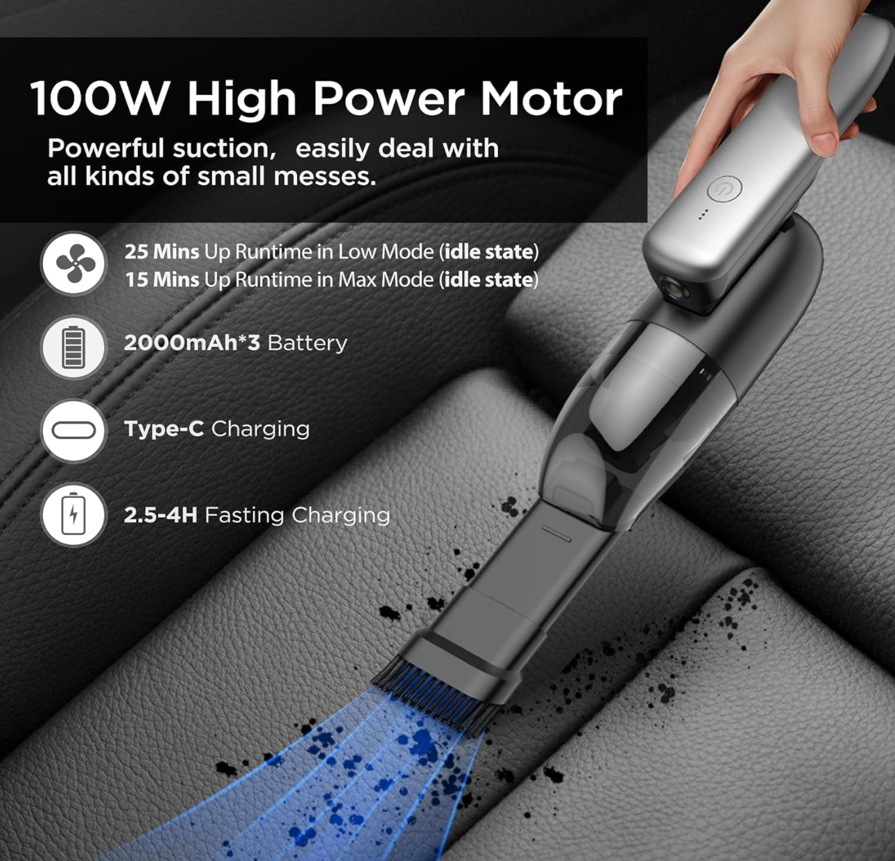 ELE:[Cordless Handheld Vacuum & Air Duster - C6]-Powerful Cordless Vacuum And Air Duster For Home And Car