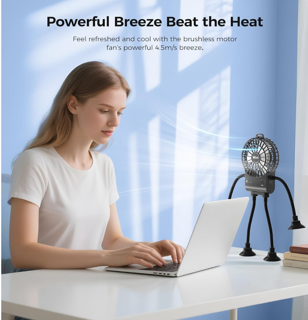 ELE:[VARAI-ROBOT FAN]-Creative Portable Fan With Suction Legs, Quiet Airflow, Fast Charging