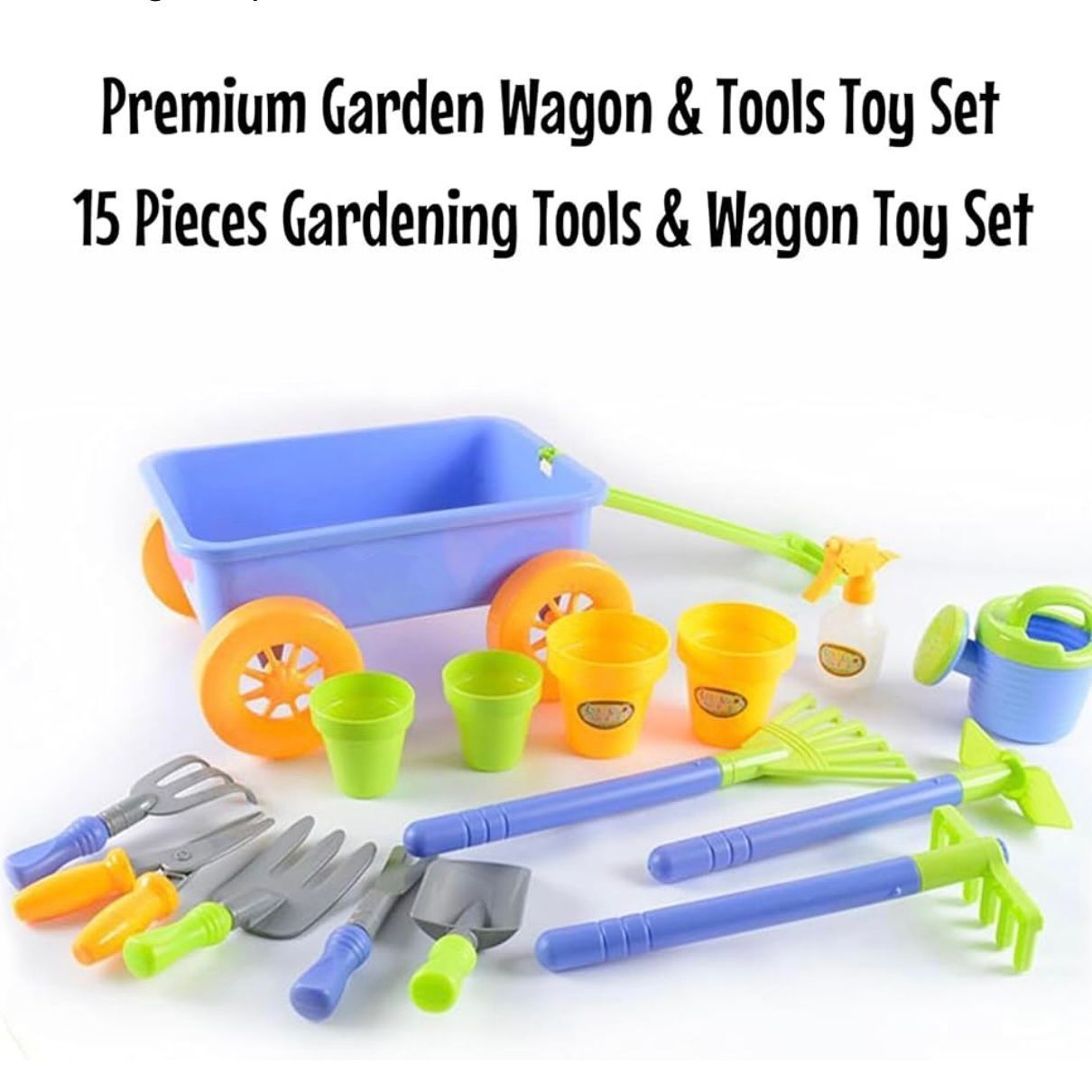 [Garden Wagon & Tools Toy Set] Premium 15 Pcs Kids Gardening Tools & Wagon Toy Set - Sturdy & Durabl