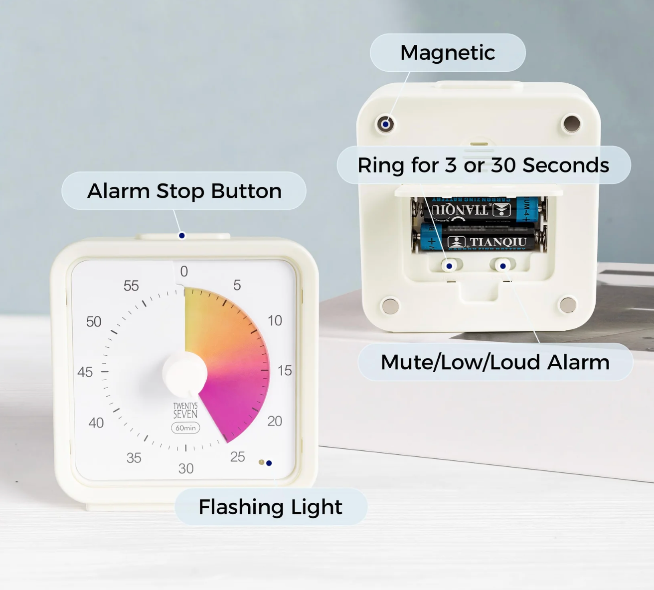 ELE:[Twenty5 Seven-60 Minute Visual Timer- Rainbow]-Visual timer, adjustable alerts, magnetic, silent operation.