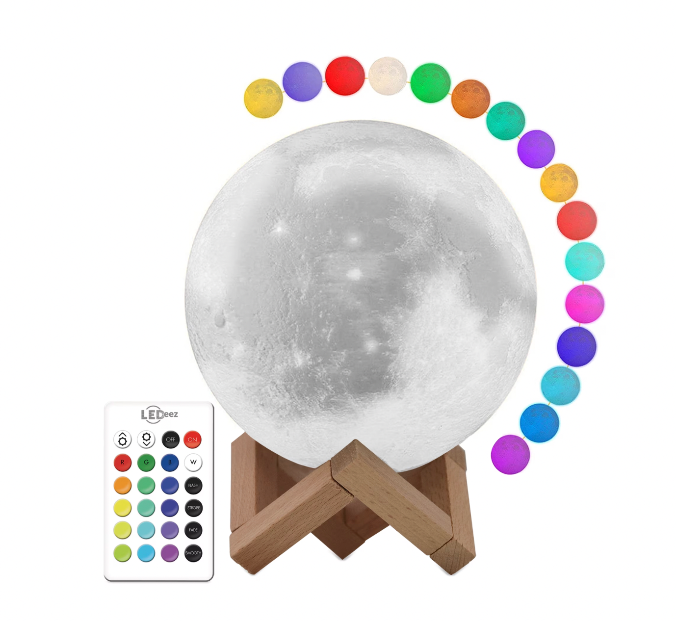 ELE:[LED Moon Lamp with Wood Display Stand]-LED Moon Lamp Remote Control 16 Colors 4 Modes Wooden Stand