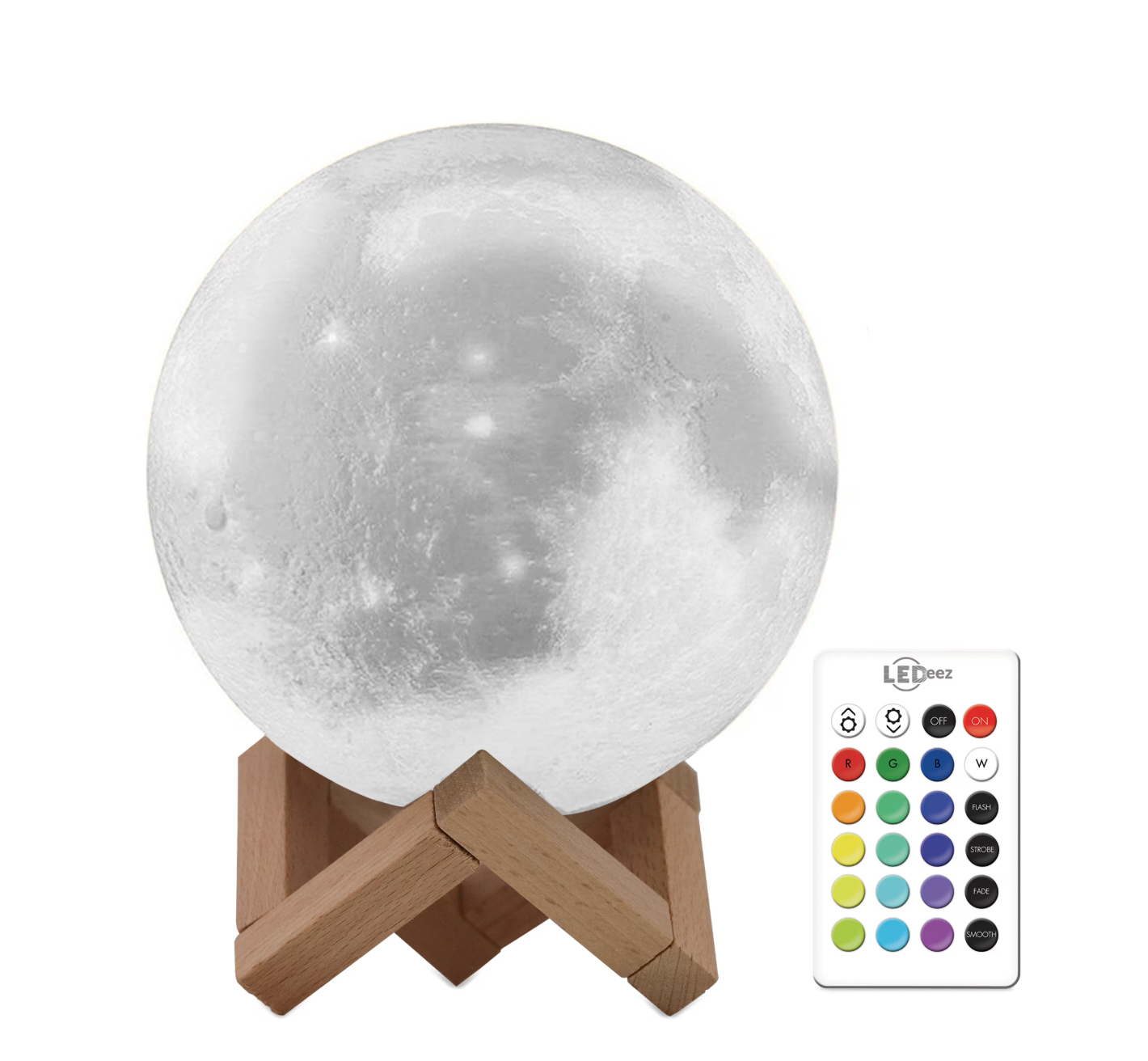 ELE:[LED Moon Lamp with Wood Display Stand]-LED Moon Lamp Remote Control 16 Colors 4 Modes Wooden Stand