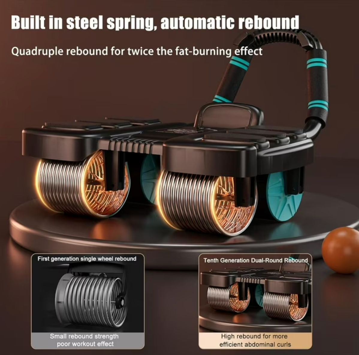 HOU:[Automatic Rebound Ab Wheel Roller]-Automatic Rebound Ab Roller With Elbow Support Stable Four-Wheel Exercise Equipment