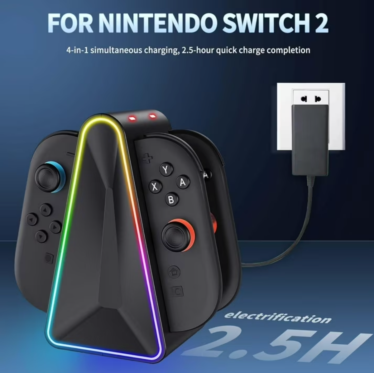 ELE:[Switch 2 Joy-Con Charging Dock]-Fast Magnetic Charging Dock Powers Four Controllers Simultaneously Efficiently